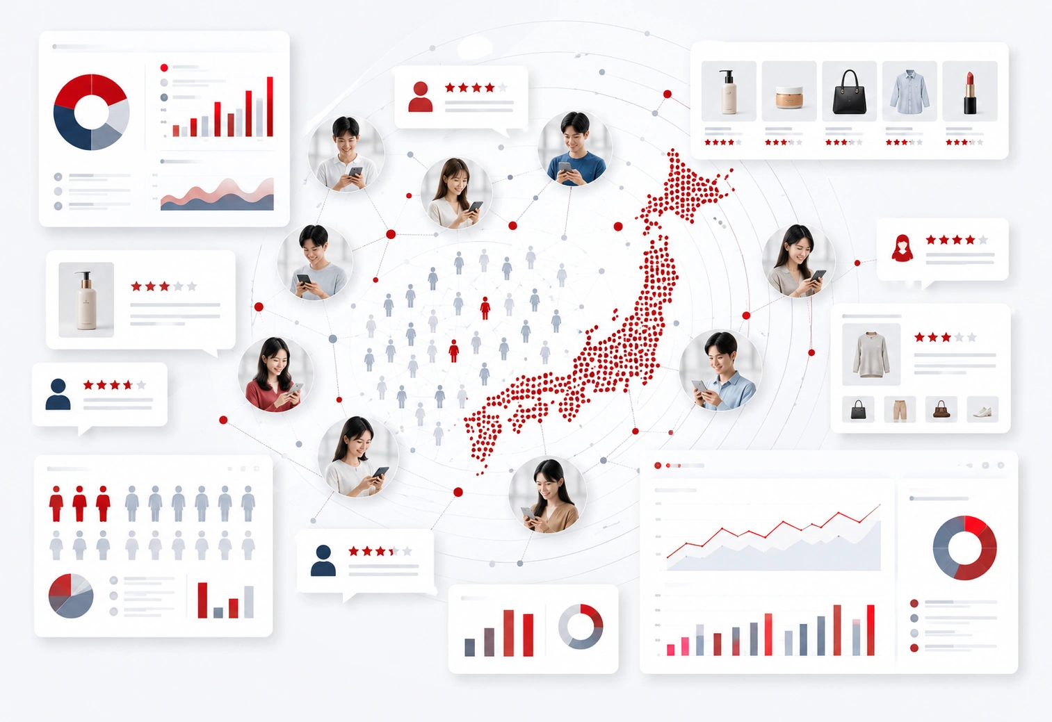 50万人のモニターネットワークで「楽天ユーザーの本音」を可視化を表す楽天運用代行のイメージ